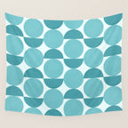 Mid Century Modern Geometric Shapes Aqua Blue Wall Tapestry Gallery Image 4