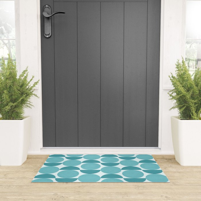 Mid Century Modern Geometric Shapes Aqua Blue Welcome Mat Gallery Image 3