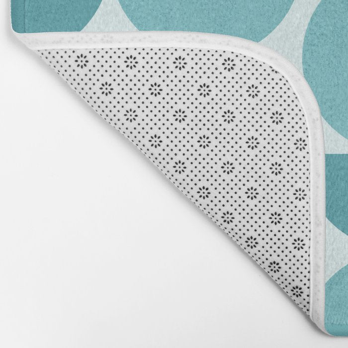 Mid Century Modern Geometric Shapes Aqua Blue Bath Mat Gallery Image 2