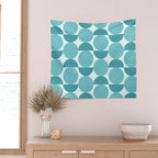Mid Century Modern Geometric Shapes Aqua Blue Wall Tapestry Gallery Image 2