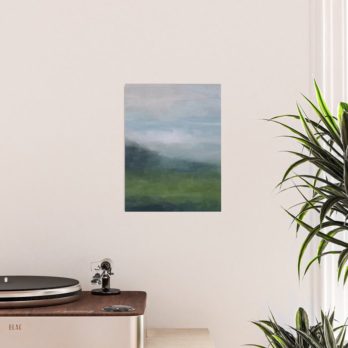 Valley Living - Gray Blue Navy Indigo Grass Green Abstract Painting Wall Art Prints, Nature Horizon Poster Gallery Image 2