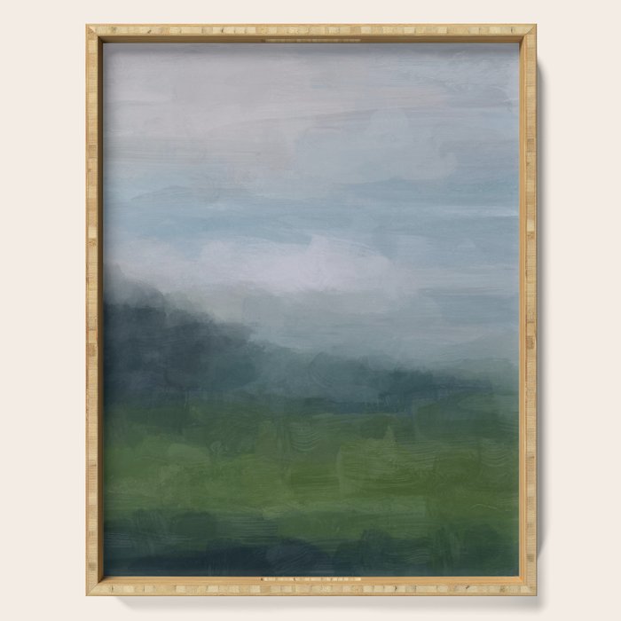 Valley Living - Gray Blue Navy Indigo Grass Green Abstract Painting Wall Art Prints, Nature Horizon Serving Tray Gallery Image 1