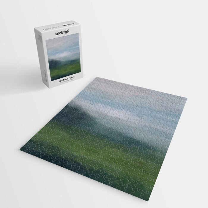 Valley Living - Gray Blue Navy Indigo Grass Green Abstract Painting Wall Art Prints, Nature Horizon Jigsaw Puzzle Gallery Image 2