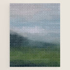 Valley Living - Gray Blue Navy Indigo Grass Green Abstract Painting Wall Art Prints, Nature Horizon Jigsaw Puzzle Gallery Image 1