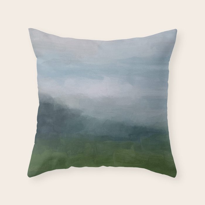 Valley Living - Gray Blue Navy Indigo Grass Green Abstract Painting Wall Art Prints, Nature Horizon Throw Pillow Gallery Image 6