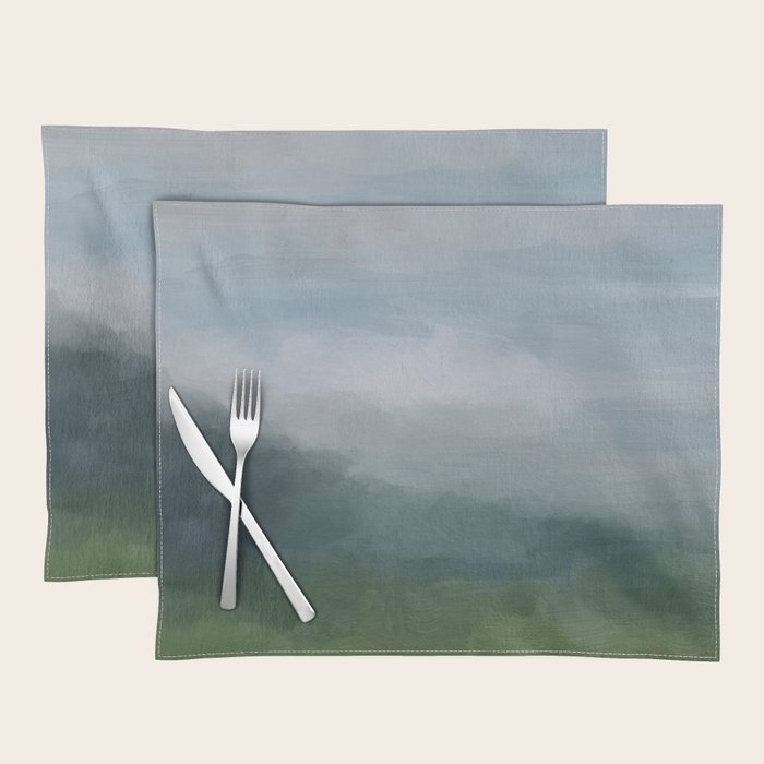 Valley Living - Gray Blue Navy Indigo Grass Green Abstract Painting Wall Art Prints, Nature Horizon Placemat Gallery Image 1
