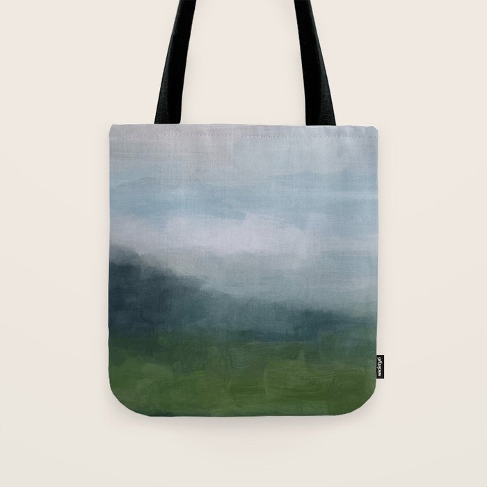 Valley Living - Gray Blue Navy Indigo Grass Green Abstract Painting Wall Art Prints, Nature Horizon Tote Bag Gallery Image 1