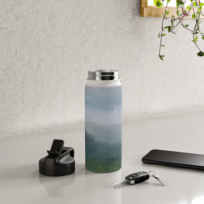 Valley Living - Gray Blue Navy Indigo Grass Green Abstract Painting Wall Art Prints, Nature Horizon Water Bottle Gallery Image 4