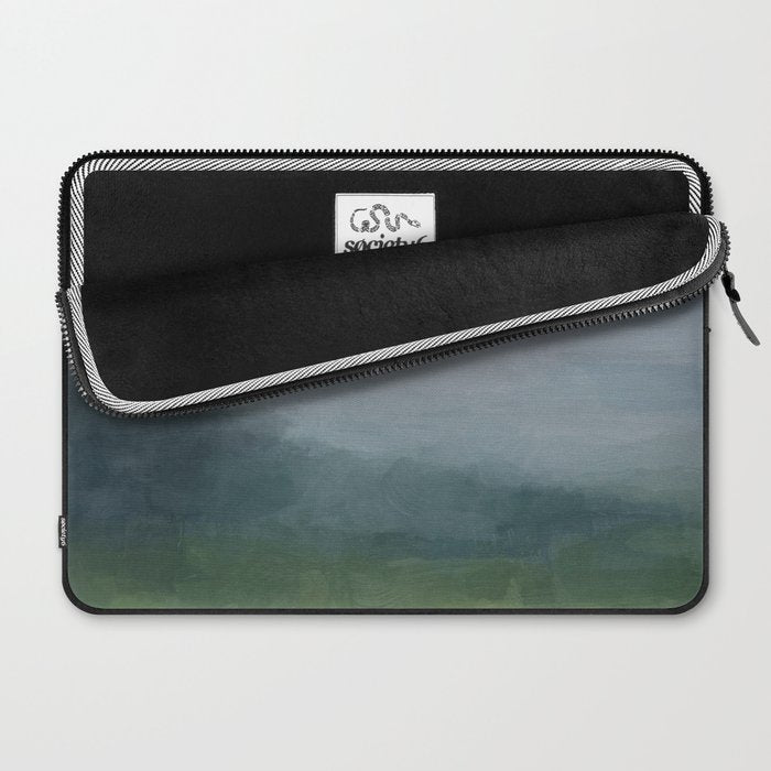 Valley Living - Gray Blue Navy Indigo Grass Green Abstract Painting Wall Art Prints, Nature Horizon Laptop Sleeve Gallery Image 2