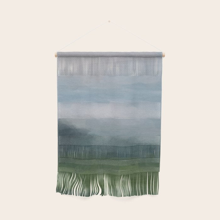 Valley Living - Gray Blue Navy Indigo Grass Green Abstract Painting Wall Art Prints, Nature Horizon Wall Hanging Gallery Image 1