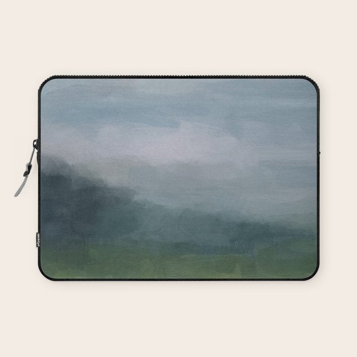 Valley Living - Gray Blue Navy Indigo Grass Green Abstract Painting Wall Art Prints, Nature Horizon Laptop Sleeve Gallery Image 1