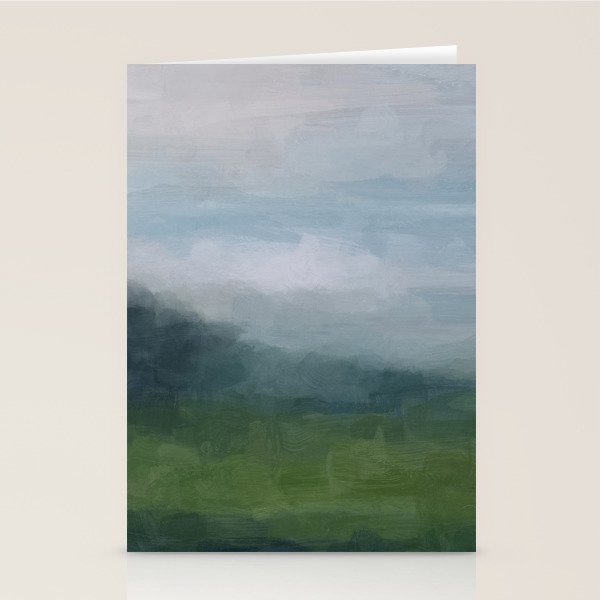 Valley Living - Gray Blue Navy Indigo Grass Green Abstract Painting Wall Art Prints, Nature Horizon Stationery Card Gallery Image 1