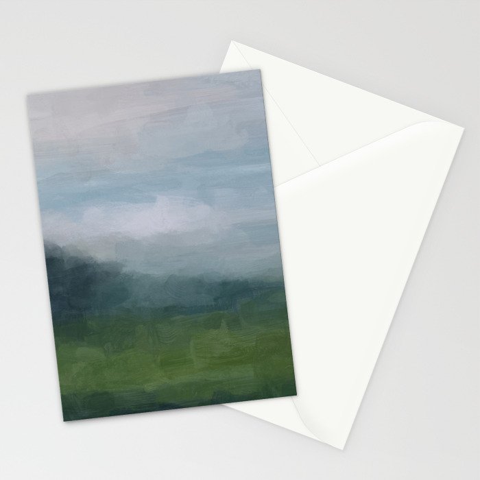 Valley Living - Gray Blue Navy Indigo Grass Green Abstract Painting Wall Art Prints, Nature Horizon Stationery Card Gallery Image 2