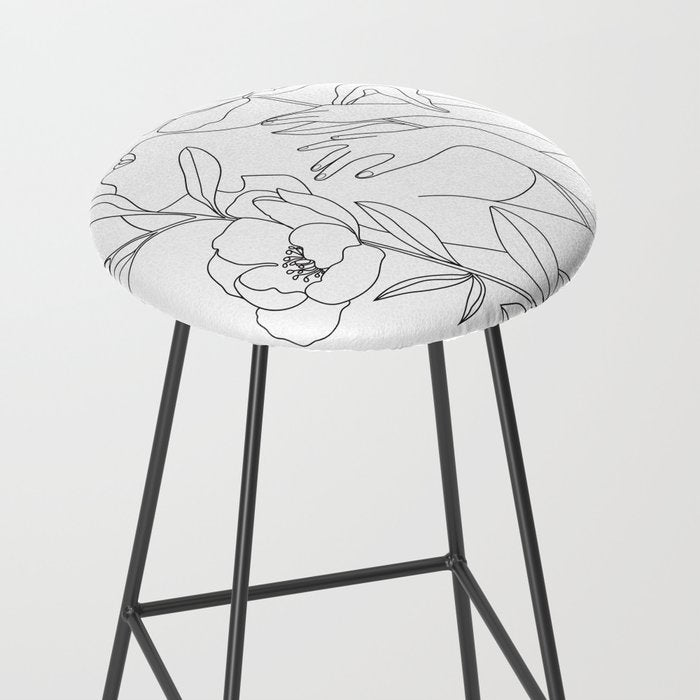 Minimal Line Art Woman with Peonies Stool Gallery Image 2
