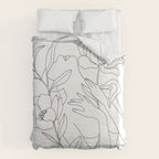 Minimal Line Art Woman with Peonies Duvet Cover Gallery Image 6