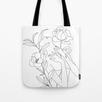 Minimal Line Art Woman with Peonies Tote Bag Gallery Image 1