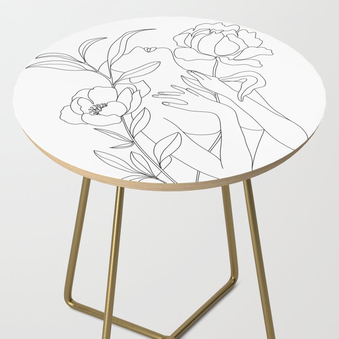 Minimal Line Art Woman with Peonies Side Table Gallery Image 2