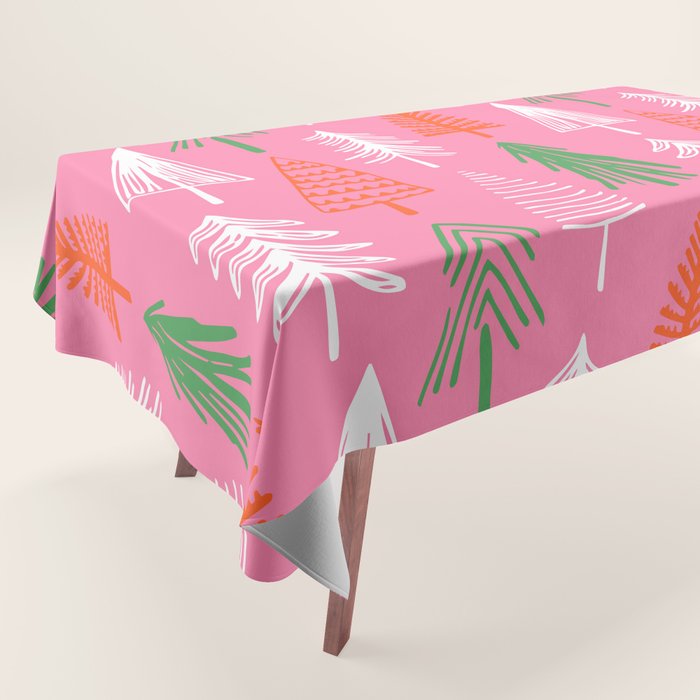 Pink christmas pine tree doodle pattern Tablecloth Gallery Image 1