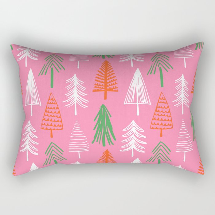 Pink christmas pine tree doodle pattern Rectangular Pillow Gallery Image 1