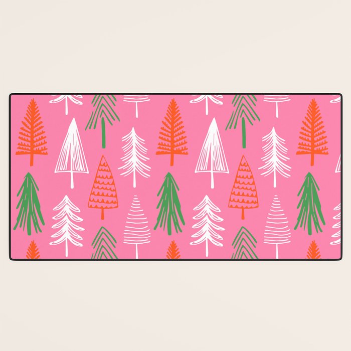Pink christmas pine tree doodle pattern Desk Mat Gallery Image 3