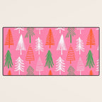 Pink christmas pine tree doodle pattern Desk Mat Gallery Image 3