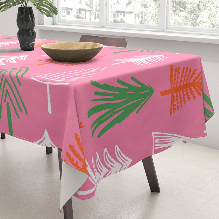 Pink christmas pine tree doodle pattern Tablecloth Gallery Image 3