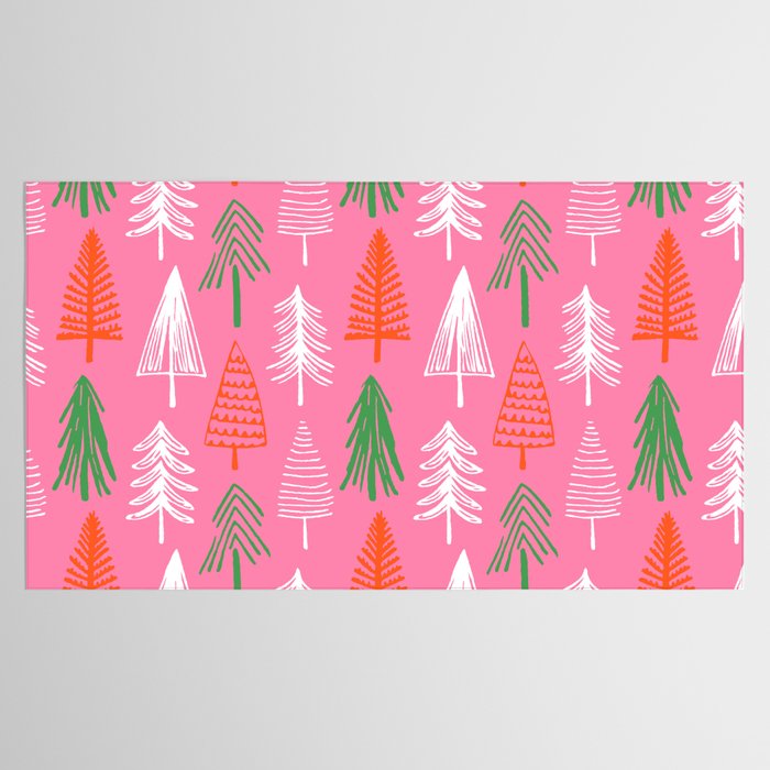 Pink christmas pine tree doodle pattern Tablecloth Gallery Image 2