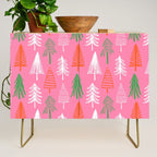 Pink christmas pine tree doodle pattern Credenza Gallery Image 1
