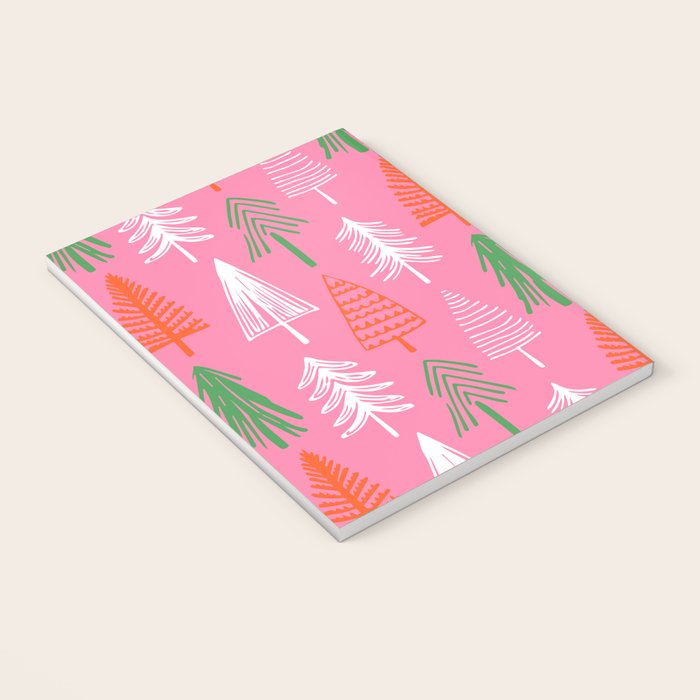 Pink christmas pine tree doodle pattern Notebook Gallery Image 3