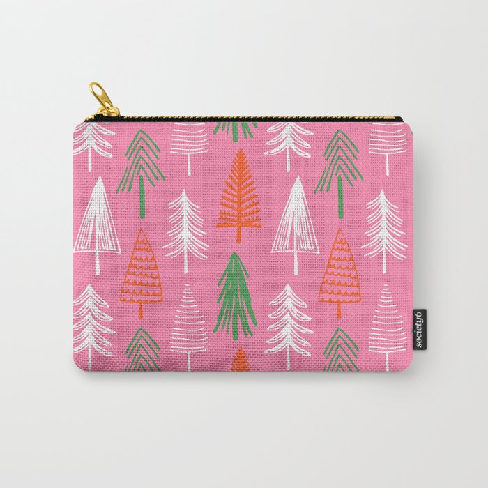 Pink christmas pine tree doodle pattern Carry All Pouch Gallery Image 1