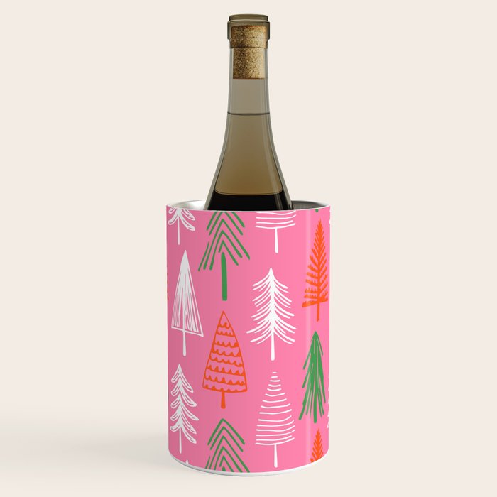 Pink christmas pine tree doodle pattern Wine Chiller Gallery Image 3