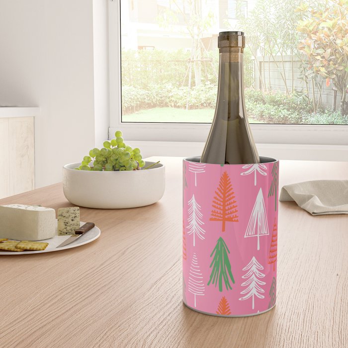 Pink christmas pine tree doodle pattern Wine Chiller Gallery Image 4