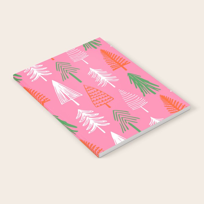 Pink christmas pine tree doodle pattern Notebook Gallery Image 2