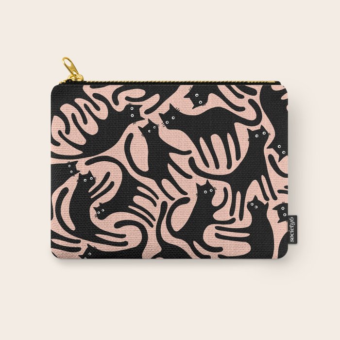 Curious Black Cats on Peachy Pink Carry All Pouch Gallery Image 1
