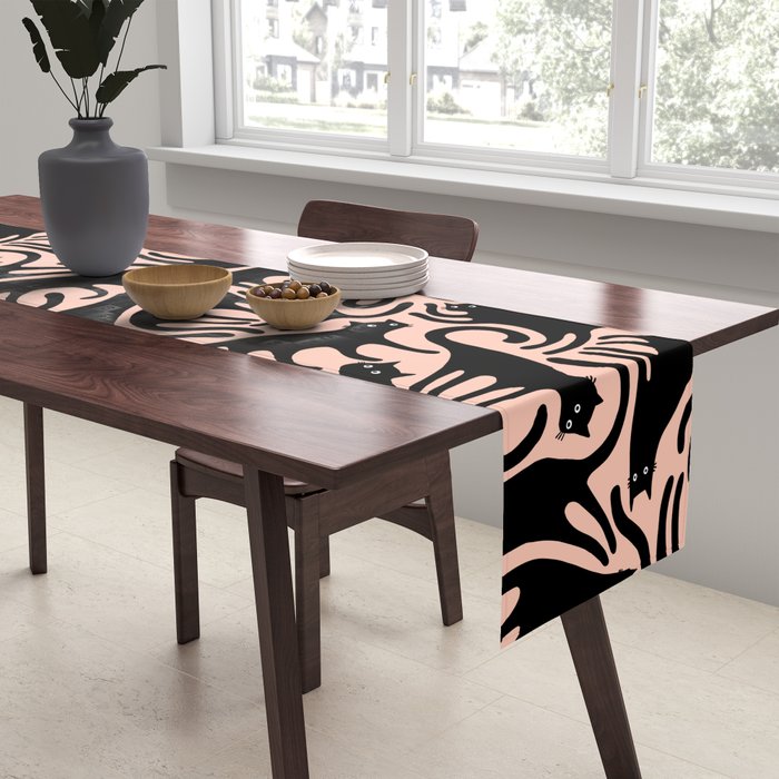 Curious Black Cats on Peachy Pink Table Runner Gallery Image 2