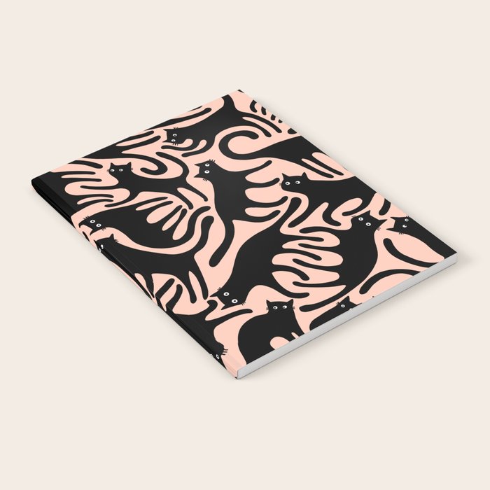 Curious Black Cats on Peachy Pink Notebook Gallery Image 1
