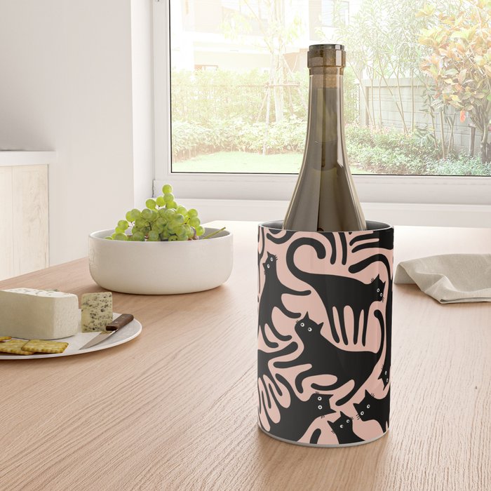 Curious Black Cats on Peachy Pink Wine Chiller Gallery Image 4