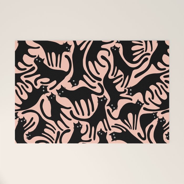 Curious Black Cats on Peachy Pink Welcome Mat Gallery Image 1