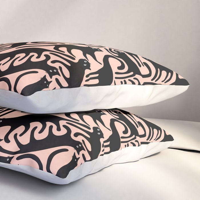 Curious Black Cats on Peachy Pink Pillow Sham Gallery Image 3
