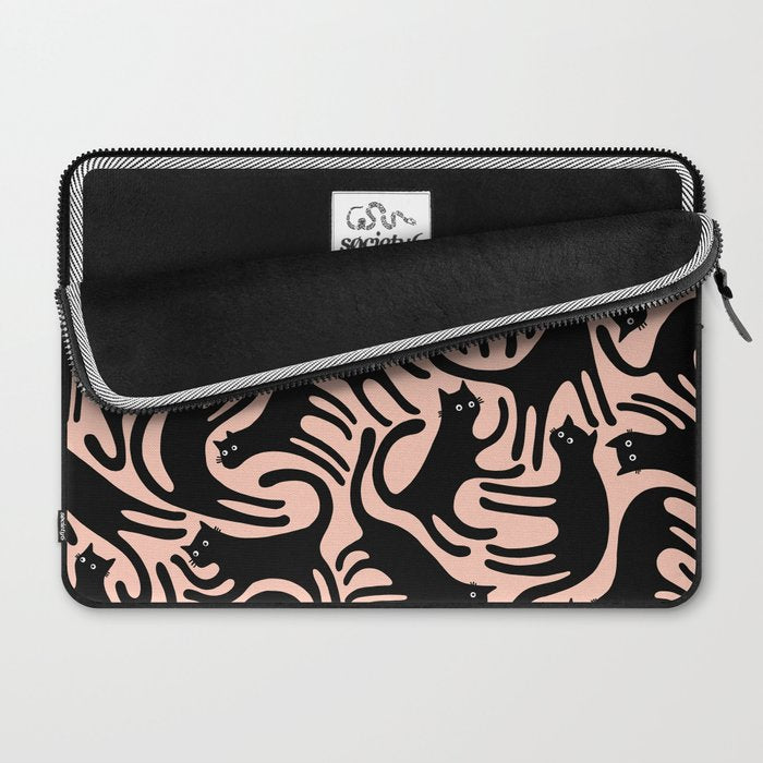 Curious Black Cats on Peachy Pink Laptop Sleeve Gallery Image 2