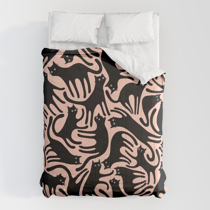 Curious Black Cats on Peachy Pink Comforter Gallery Image 6