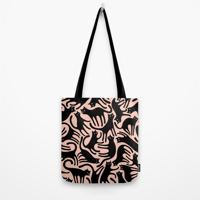 Curious Black Cats on Peachy Pink Tote Bag Gallery Image 2