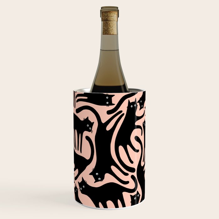 Curious Black Cats on Peachy Pink Wine Chiller Gallery Image 3