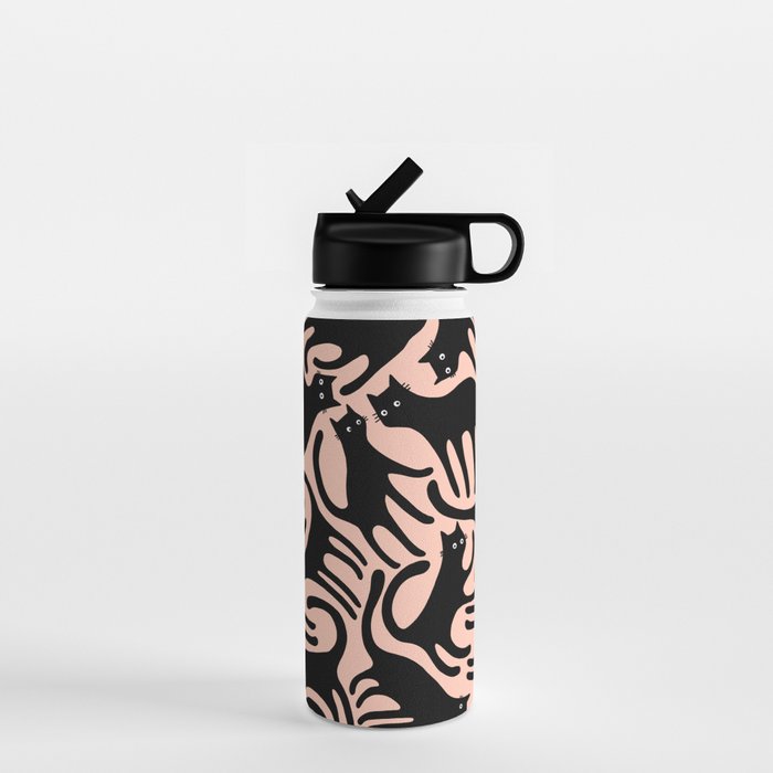 Curious Black Cats on Peachy Pink Water Bottle Gallery Image 1
