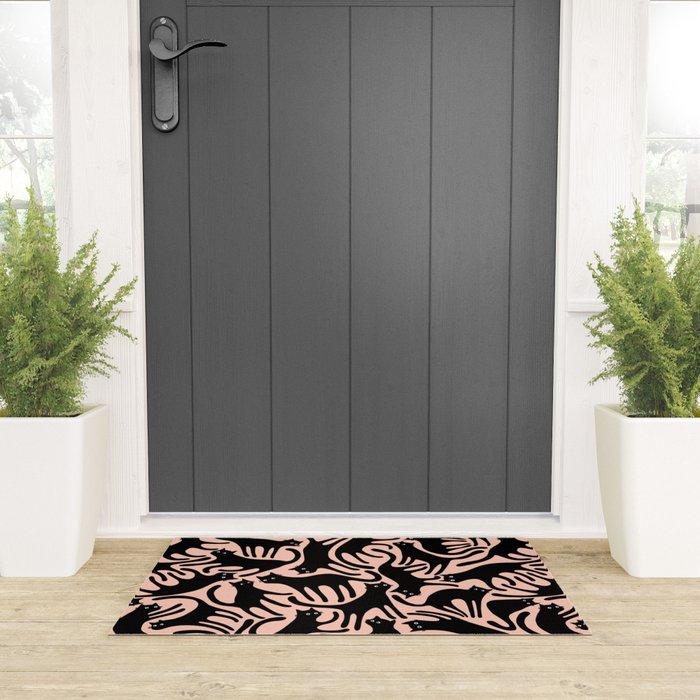 Curious Black Cats on Peachy Pink Welcome Mat Gallery Image 3