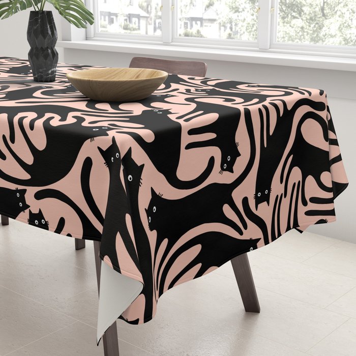 Curious Black Cats on Peachy Pink Tablecloth Gallery Image 3