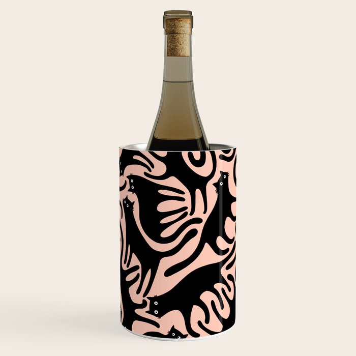 Curious Black Cats on Peachy Pink Wine Chiller Gallery Image 2