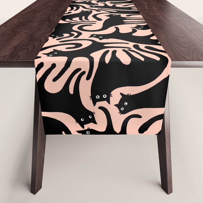 Curious Black Cats on Peachy Pink Table Runner Gallery Image 1