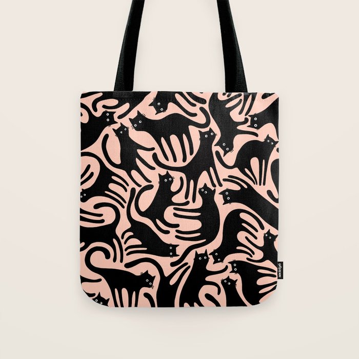 Curious Black Cats on Peachy Pink Tote Bag Gallery Image 1