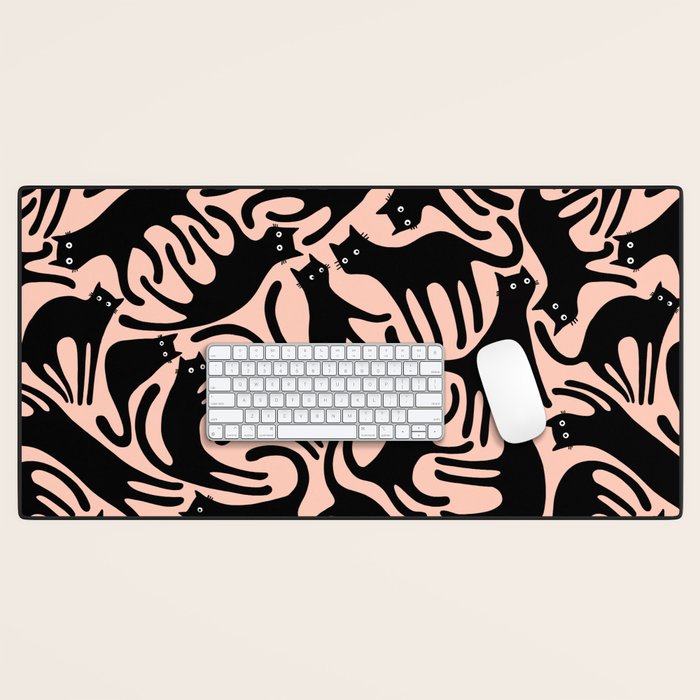 Curious Black Cats on Peachy Pink Desk Mat Gallery Image 1